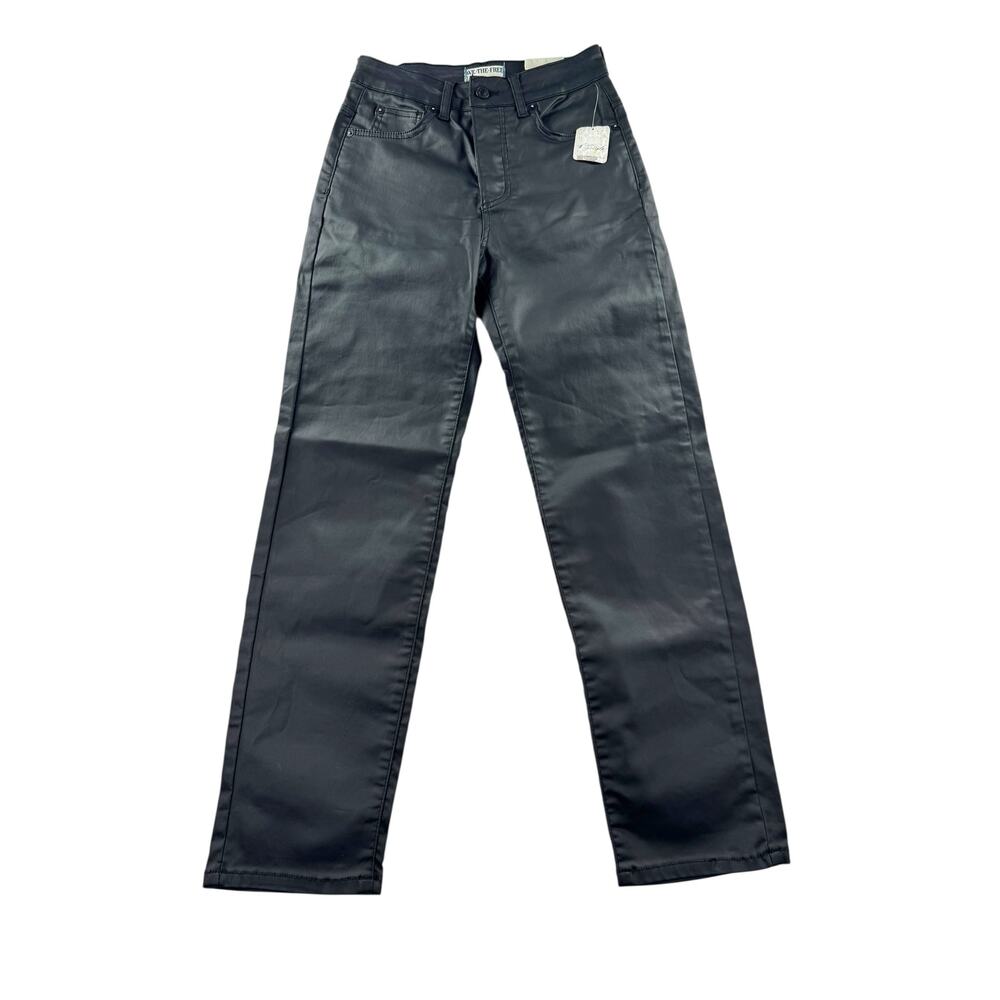 We the Free Pacifica High Rise Slim Straight Pants 25 Faux Leather Moto Biker